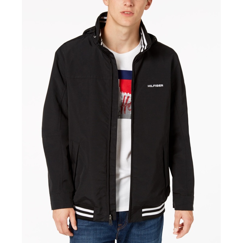 Tommy Hilfiger Men's Big and Tall Lightweight Regatta Jacket Black White 5XLT