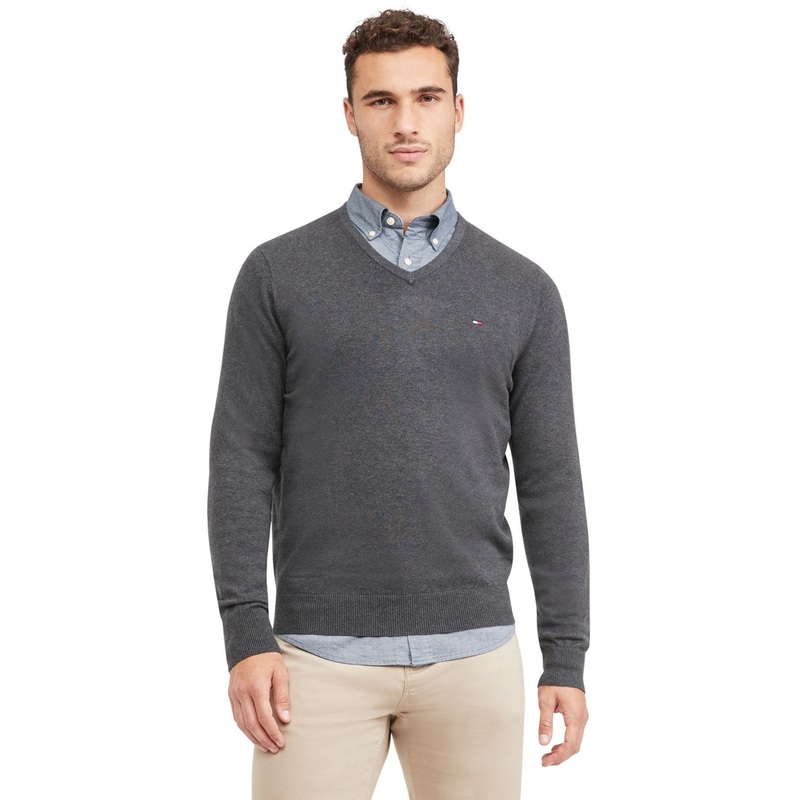 Tommy Hilfiger Mens Big Tall Syracuse V Neck Sweater Grey Heather 2LT