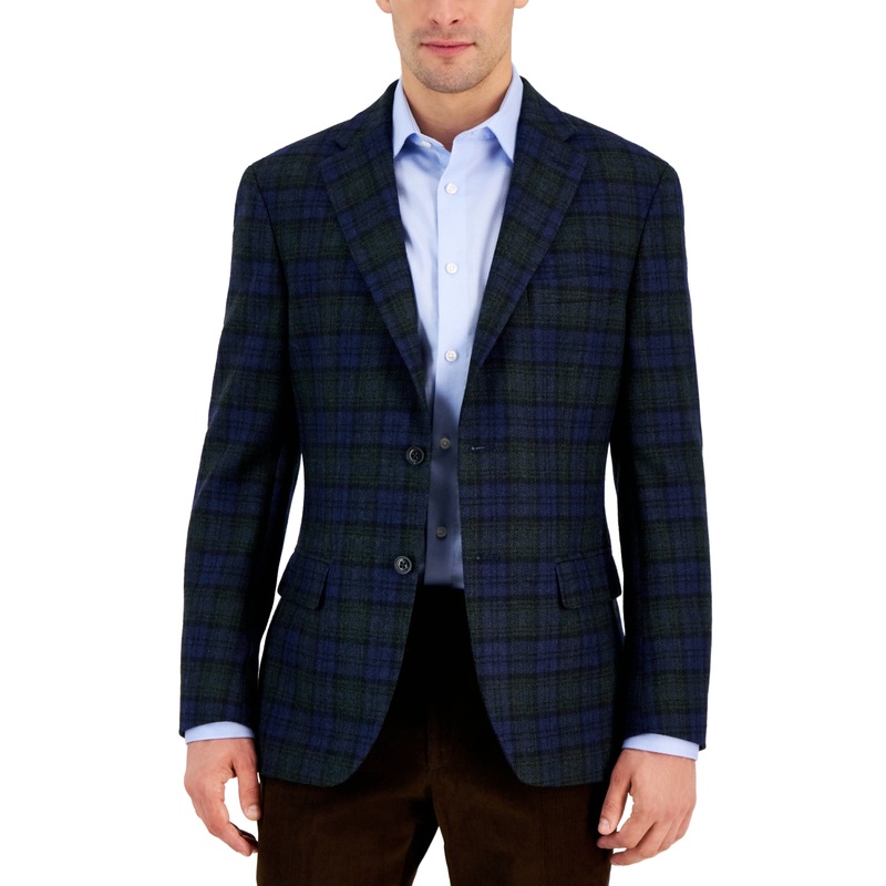 Tommy Hilfiger Mens Modern Fit Wool Sport Coat Blazer  Blue Green 42R