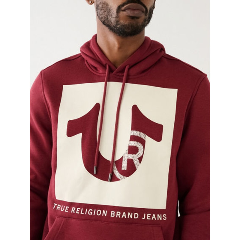 True Religion True Religion Mens Pullover Hoodie Sweatshirt Cabernet Red XL