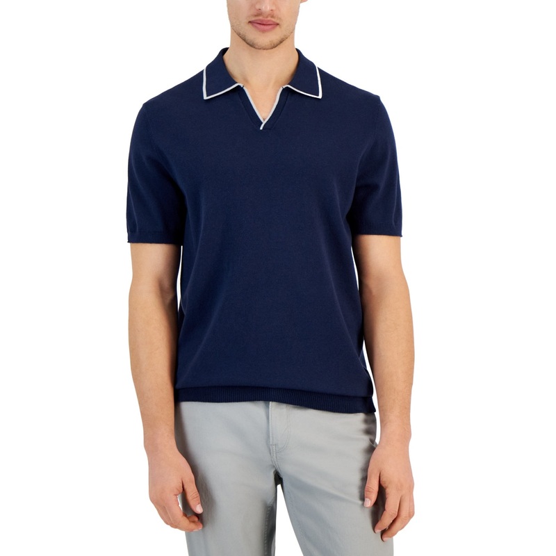 Alfani Men's Short Sleeve Open Collar Polo Sweater Blue Medium