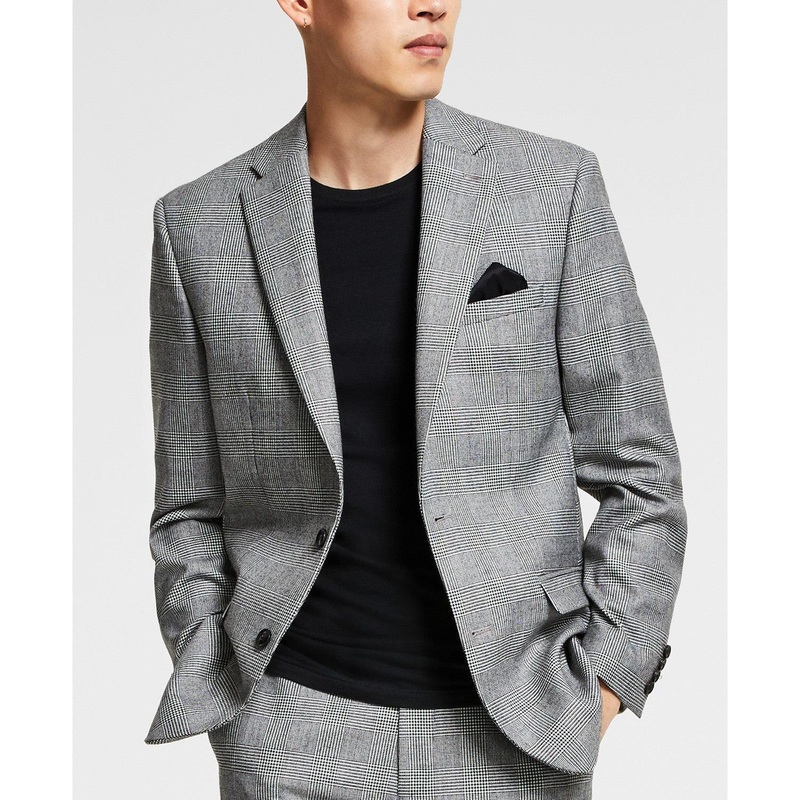 Bar III Men's Slim Fit Suit Jacket Black White Glen Plaid 42R