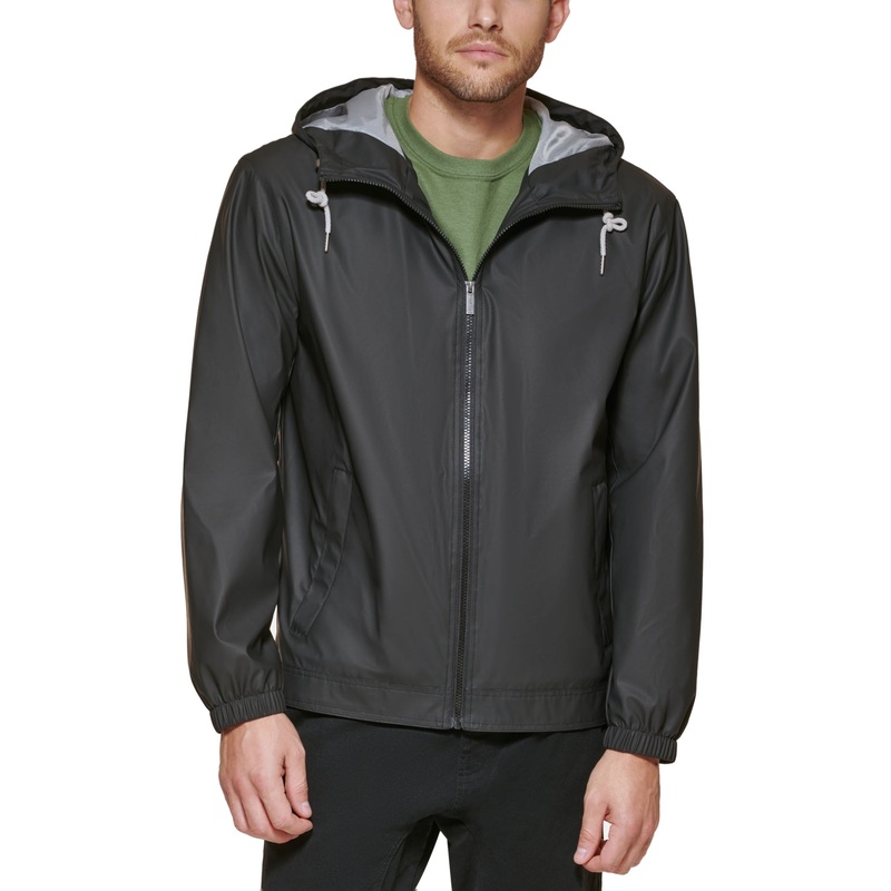 Club Room Men's Rubberized Lightweight Hooded Rain Jacket Coat Black XL