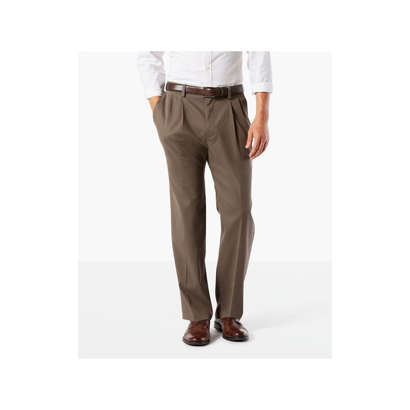 Dockers Men's Big and Tall Easy Classic Pleated Fit Khaki Pants Brown 46 x 30