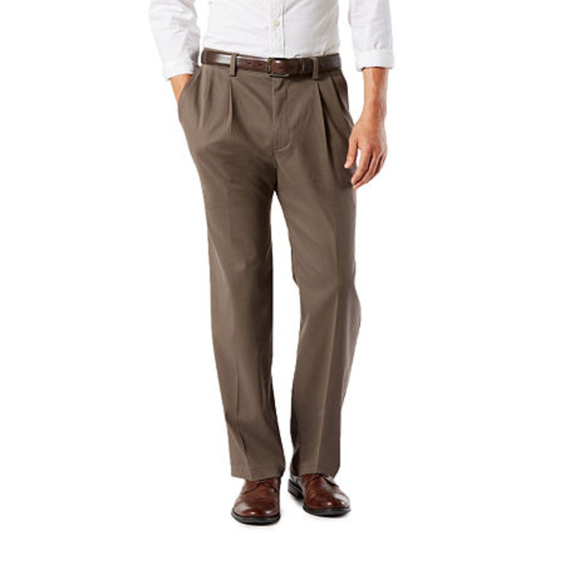 Dockers Men's Big and Tall Easy Classic Pleated Fit Khaki Pants Brown 54 x 30