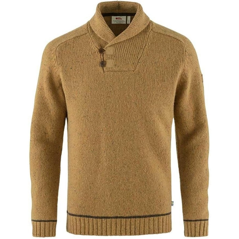 Fjallraven Men's Lada Wool Shawl Neck Sweater Small Buckwheat Brown