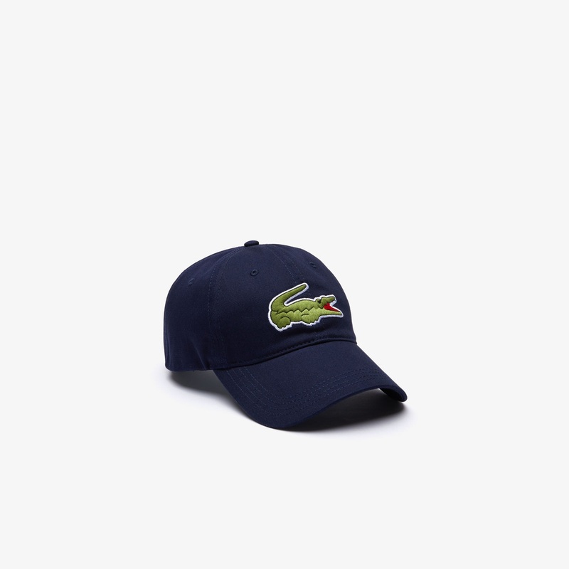 Lacoste Mens Signature Embroidered Strapback Hat Navy Blue