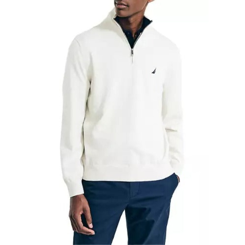 Nautica Mens Navtech Quarter-Zip Sweater Medium Oatmeal Heather Beige