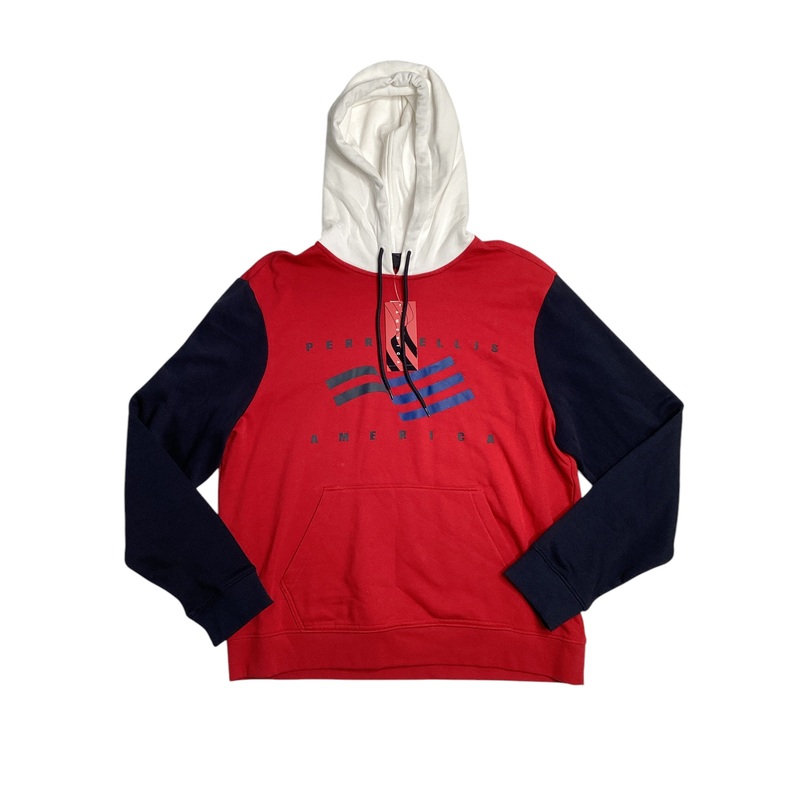 Perry Ellis America Men's Colour Block Pullover Hoodie Sweatshirt XL Red Blue