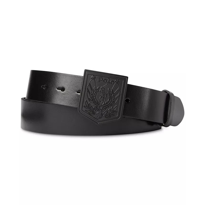 Polo Ralph Lauren Men's Shield Buckle Leather Belt Black Size 38