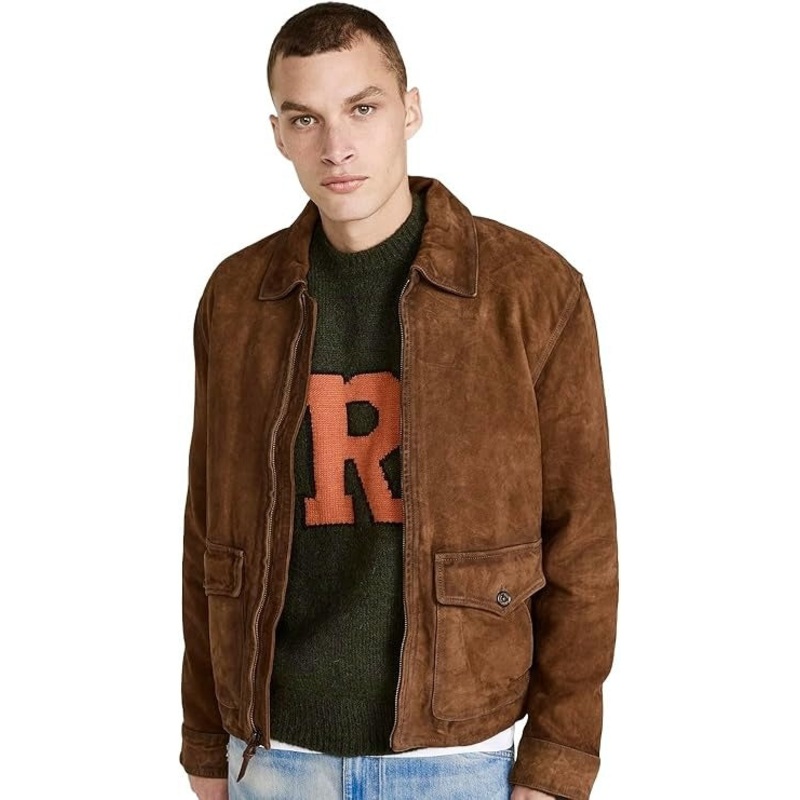 Ralph Lauren Polo Men's Suede Irvin Leather Bomber Jacket XXL 2XL Brown