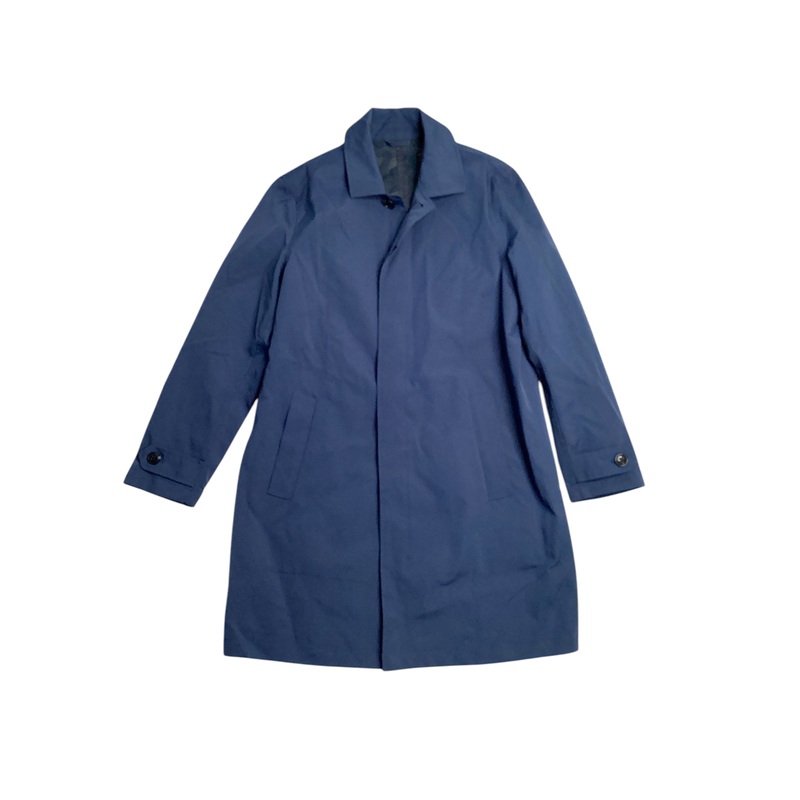 Alfani Men's Modern Fit Macintosh Long Rain Coat Blue Nite Large