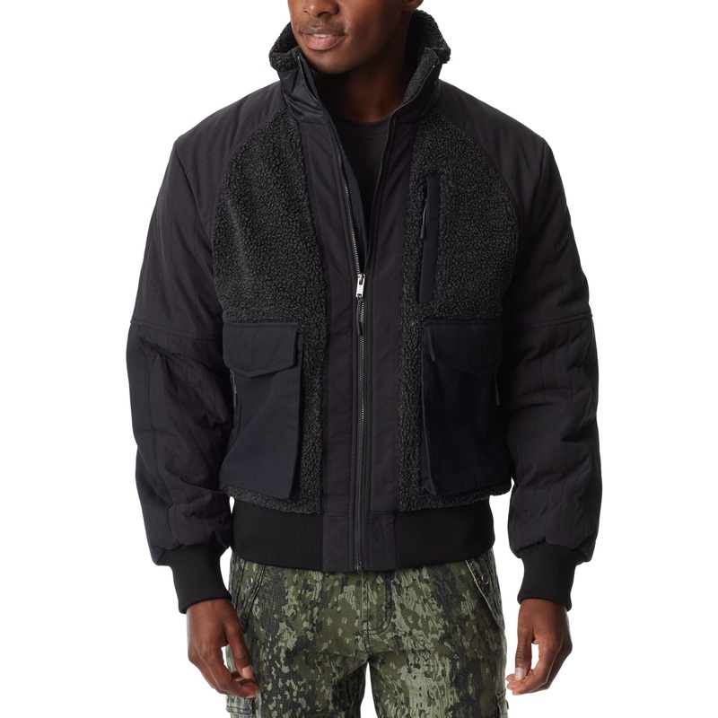 Bass Outdoor Men's Mixed Media Full Zip Bomber Jacket Coat Caviar Black Large