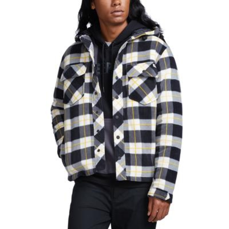 Caterpillar Mens Active Hooded Work Jacket Coat Black White Plaid XL