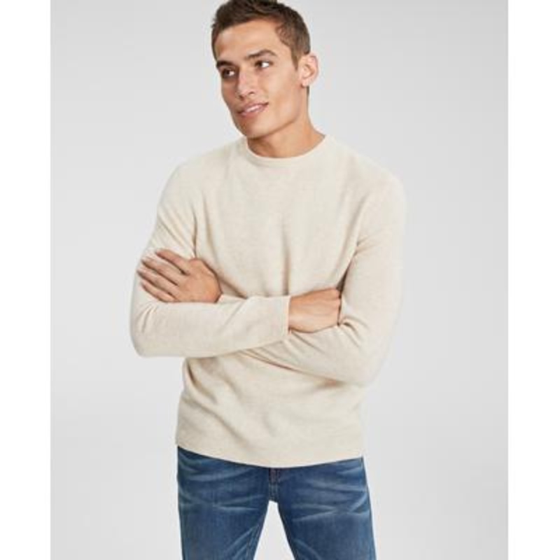 Club Room Mens Cashmere Crewneck Sweater Beige Oatmeal Heather Xl