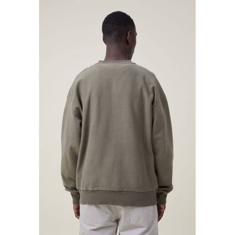 Cotton On Men's Oversized Jungle Khaki Fleece Pullover Sweater Large