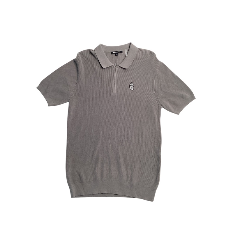 KARL LAGERFELD PARIS Men's Signature Logo Sweater Polo Shirt Large Grey