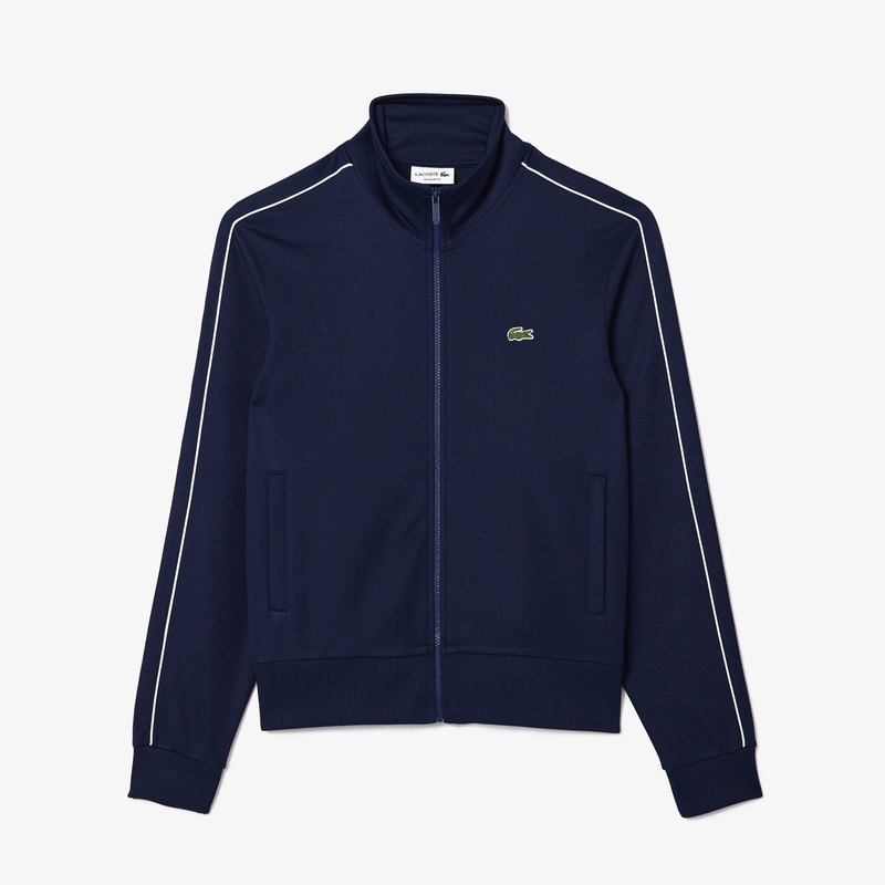 Lacoste Mens Paris Piqu Zip Front Track Jacket Sweatshirt Navy Blue XS