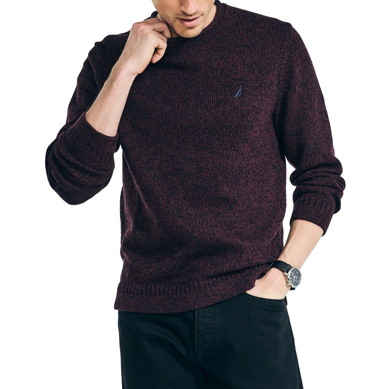 Nautica Mens Rolled Crewneck Sweater Shipwreck Burgundy Red Medium