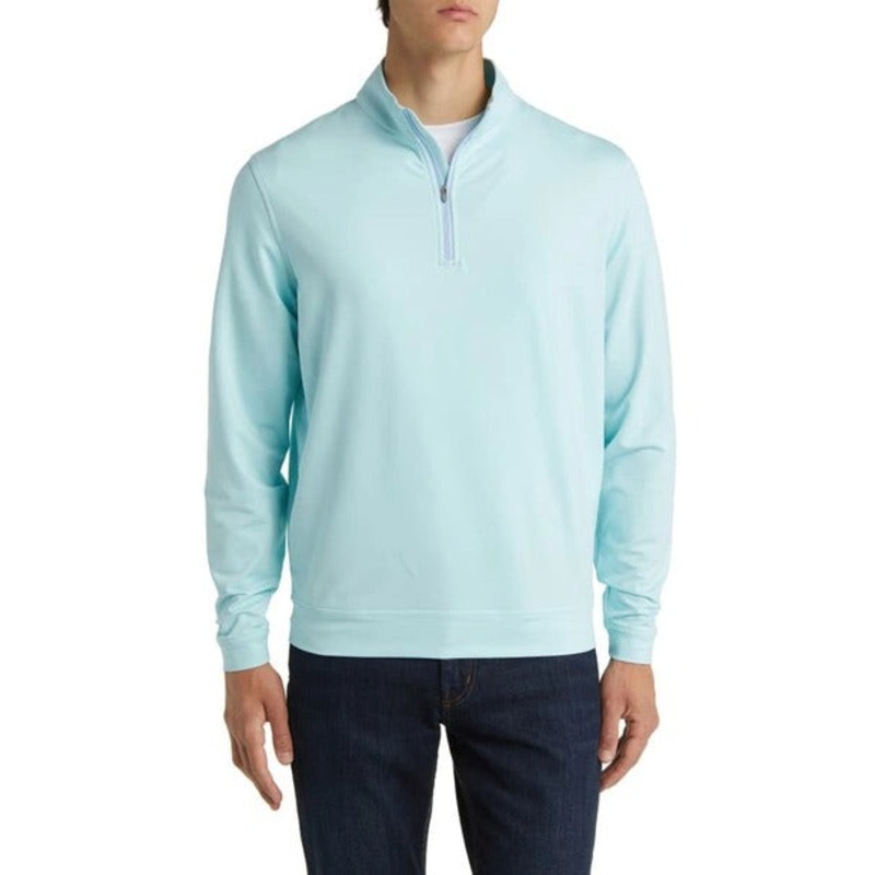 Peter Millar Men's Perth Melange Performance Quarter Zip Sweater Blue Small