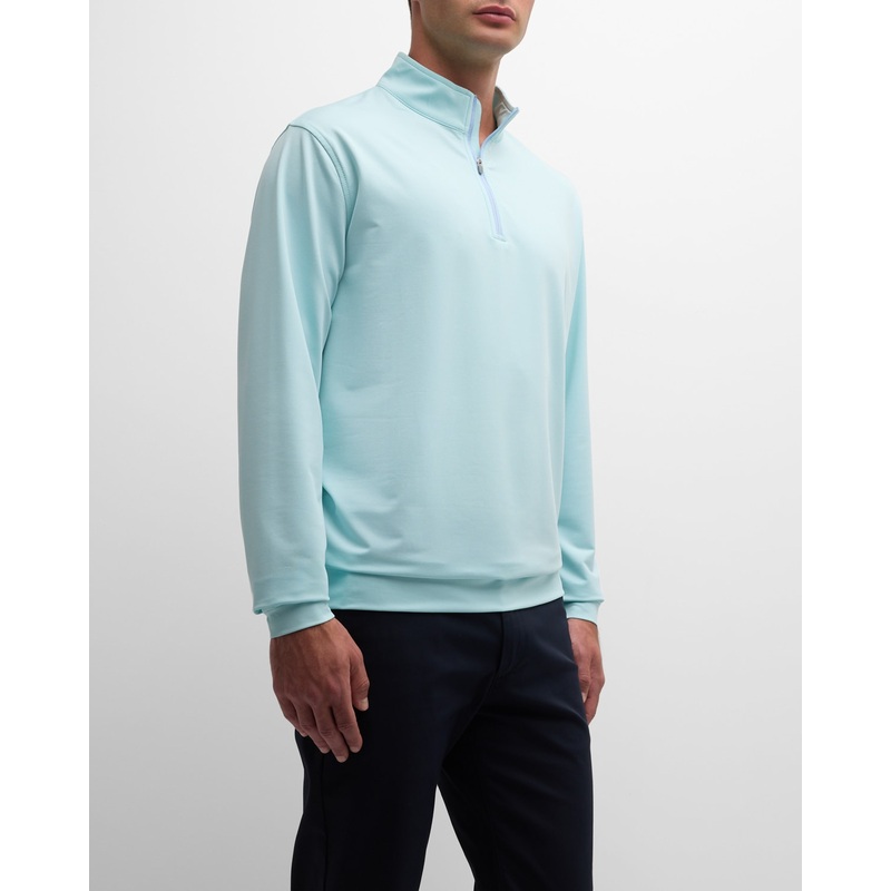 Peter Millar Men's Perth Melange Performance Quarter Zip Sweater Blue XXL