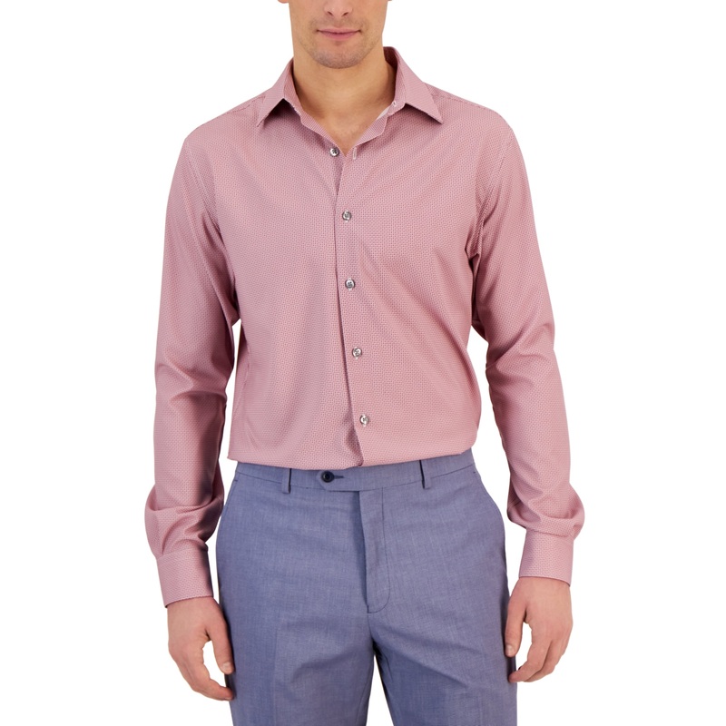 Alfani Mens Dima Geo Print BUtton Down Dress Shirt Rose 15 15.5 34 35