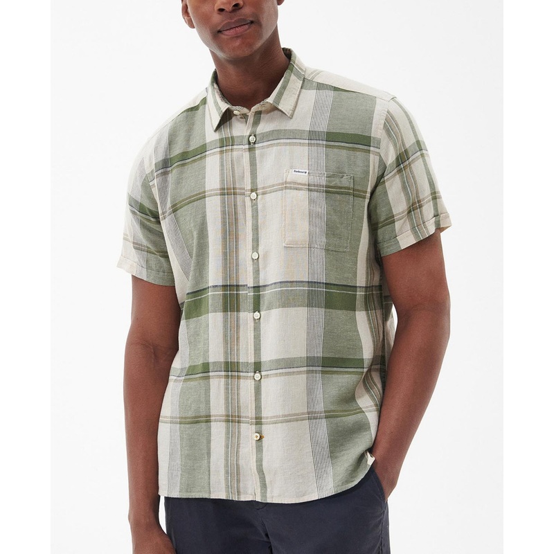 Barbour Mens Bellerby Short Sleeve Button Down Shirt Burnt Olive 2XL