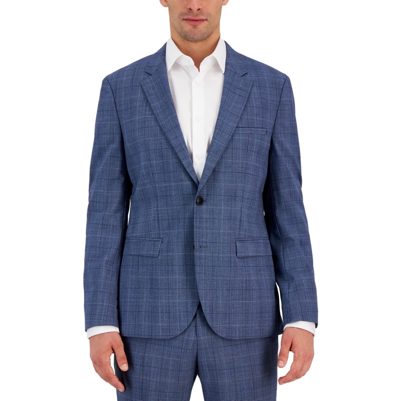 Hugo Boss Men's Modern-Fit Wool Blazer Sport Coat Jacket Blue Plaid 42R
