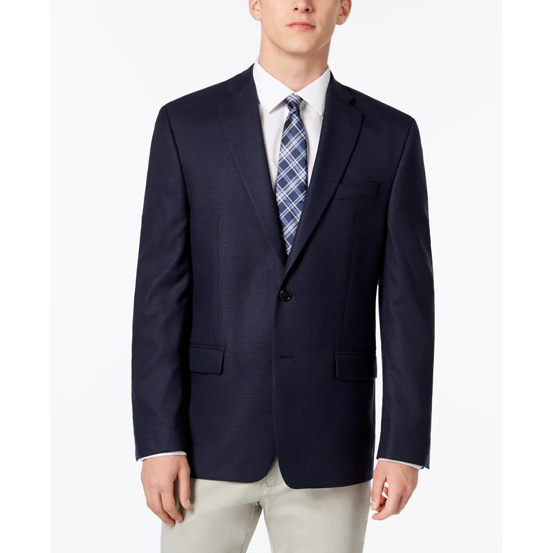 Lauren Ralph Lauren Men's Classic Fit Mini Check Blazer Sport Coat 41L Navy Blue