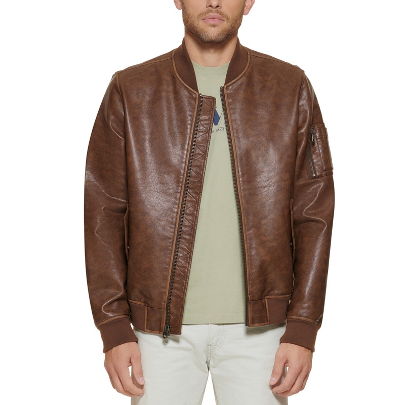 Levi's Men's Faux Leather Flight Bomber Jacket Saddle Brown Medium