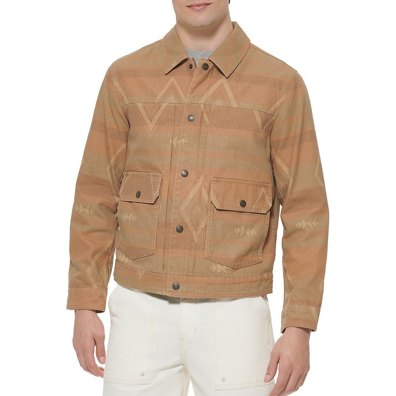Levis Mens Washed Cotton Utility Jacket Southwest Geo Brown XXL 2XL