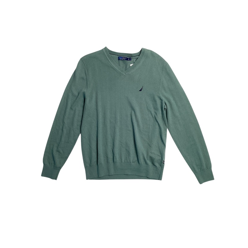 Nautica Mens Lightweight Jersey V-Neck Sweater Medium Green Chive