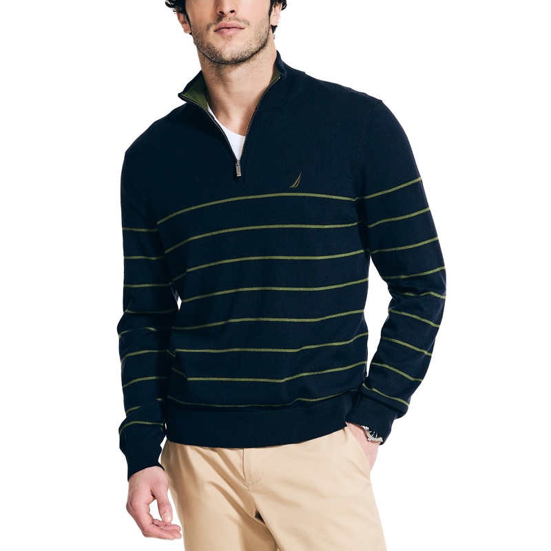 Nautica Mens Navtech Quarter Zip Sweater Navy Seas Blue Multi Medium