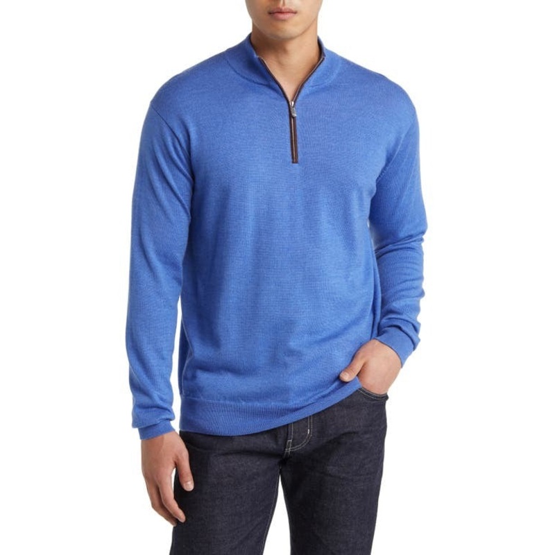 Peter Millar Crown Autumn Crest Quarter Zip Sweater XXL Cape Blue Wool Blend