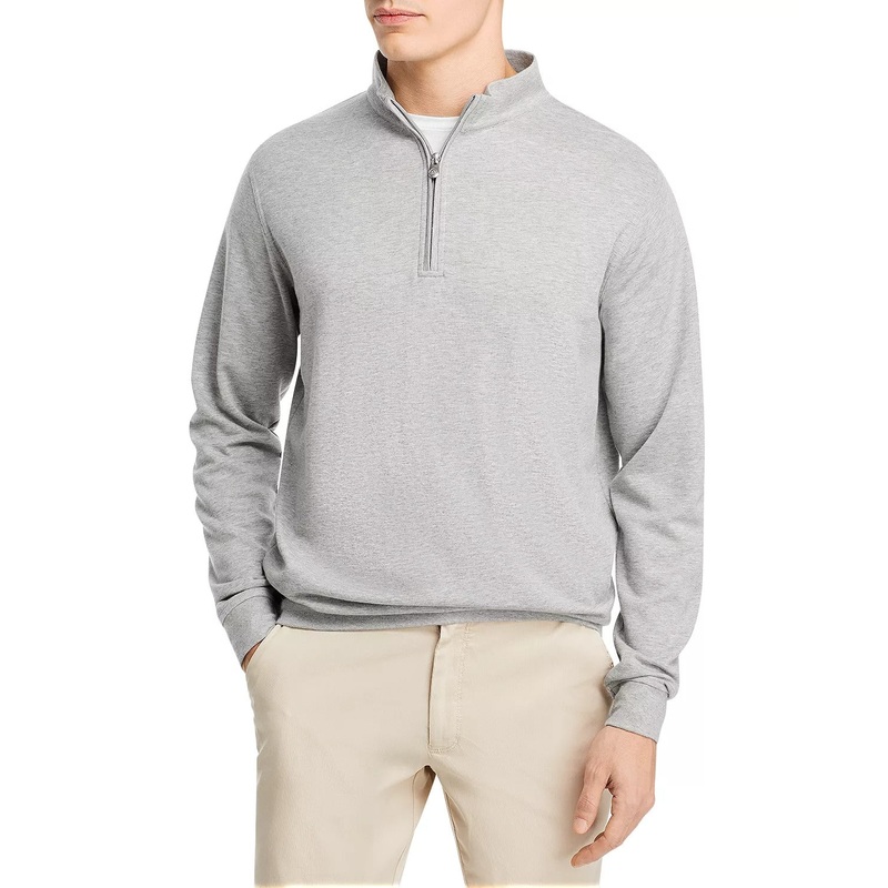 Peter Millar Mens Interlock Classic Fit Quarter Zip Mock Neck Sweater Grey