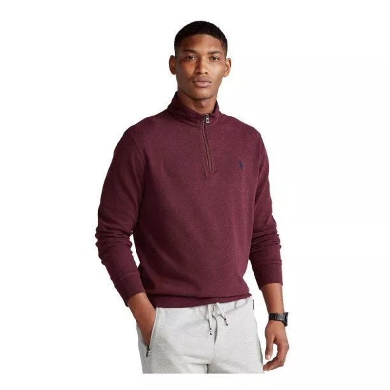 Polo Ralph Lauren Men's Jersey Quarter Zip Pullover Sweater Red Heather 2XB
