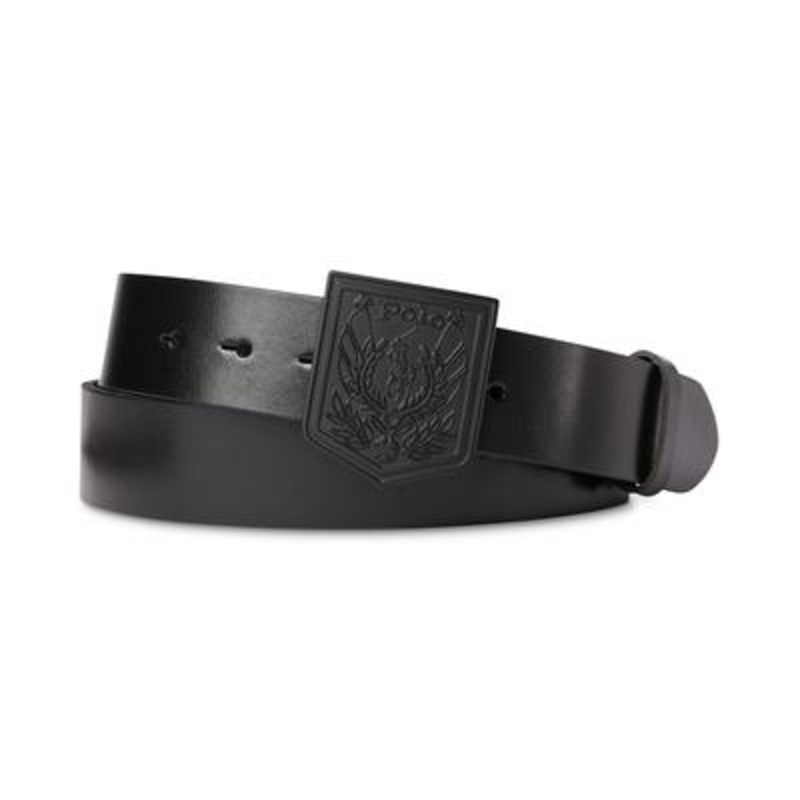 Polo Ralph Lauren Mens Shield Buckle Leather Belt Black 40