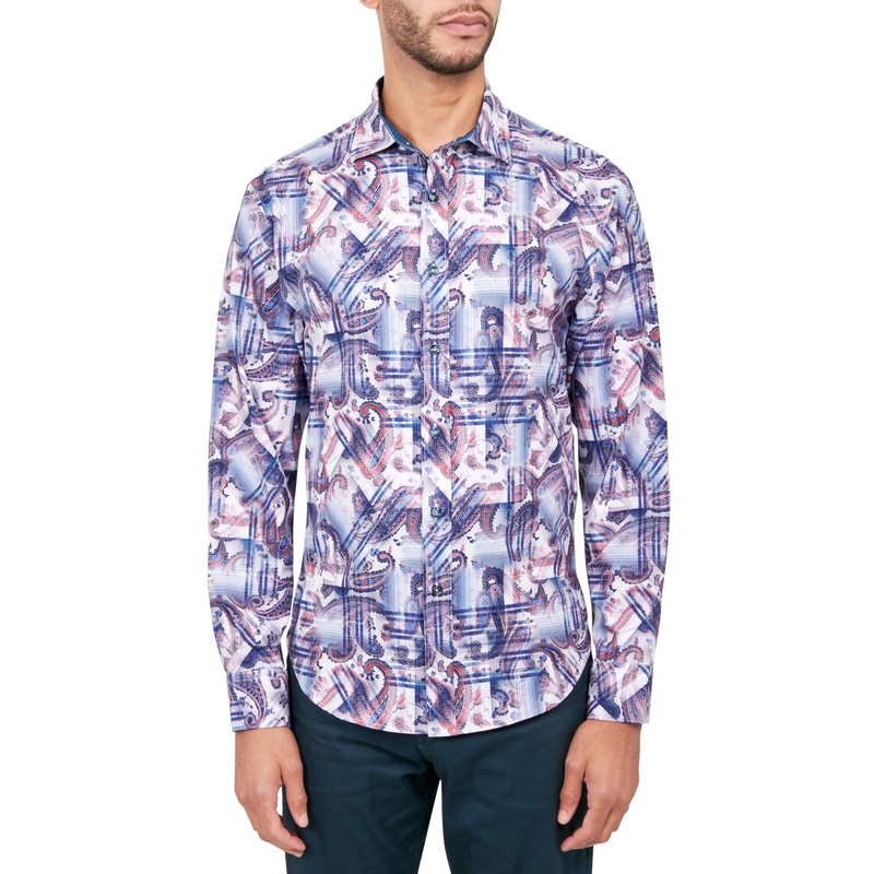 Society of Threads Mens Regular Fit Button Down Shirt Blue Multi Medium