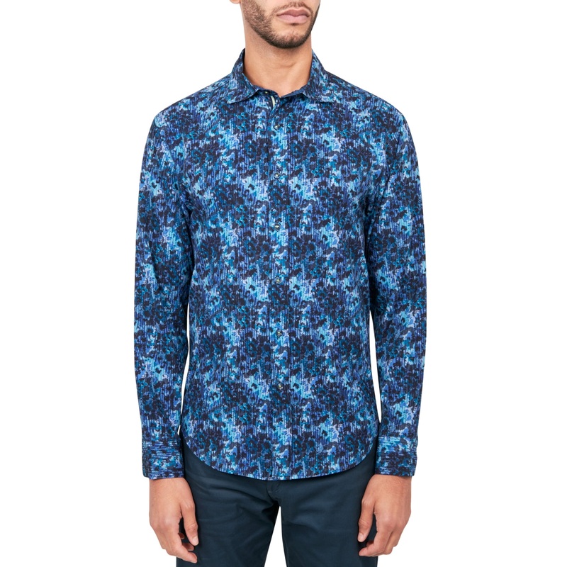 Society of Threads Mens Regular Fit Non Iron Button Down Shirt Blue Medium