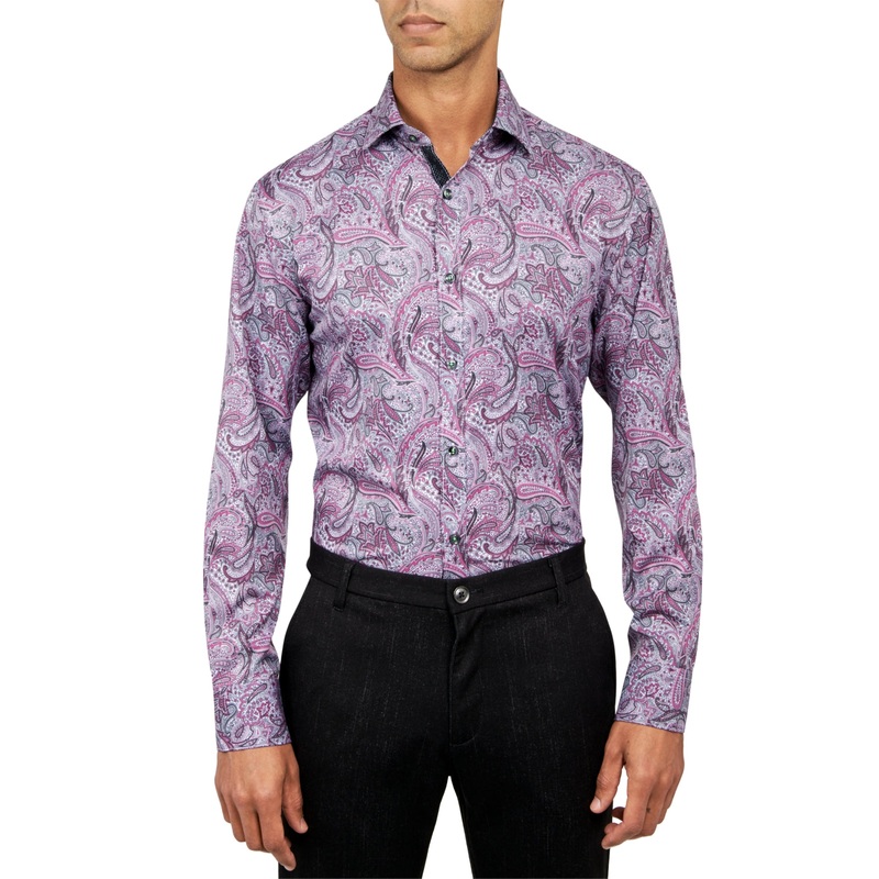 Society of Threads Mens Regular Fit Paisley Button Down Shirt Pink 14 14.5 32 33