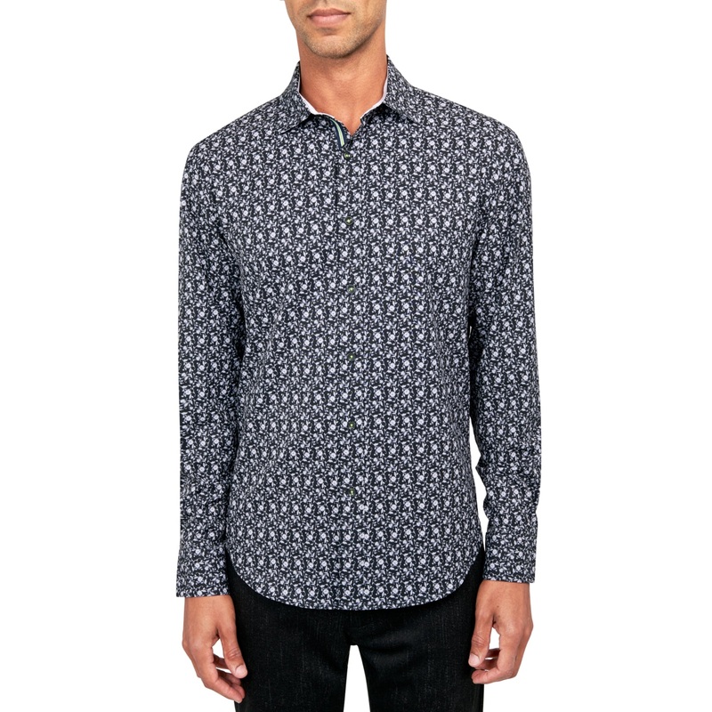 Society of Threads Mens Regular Non Iron Button Down Print Shirt  Black Large