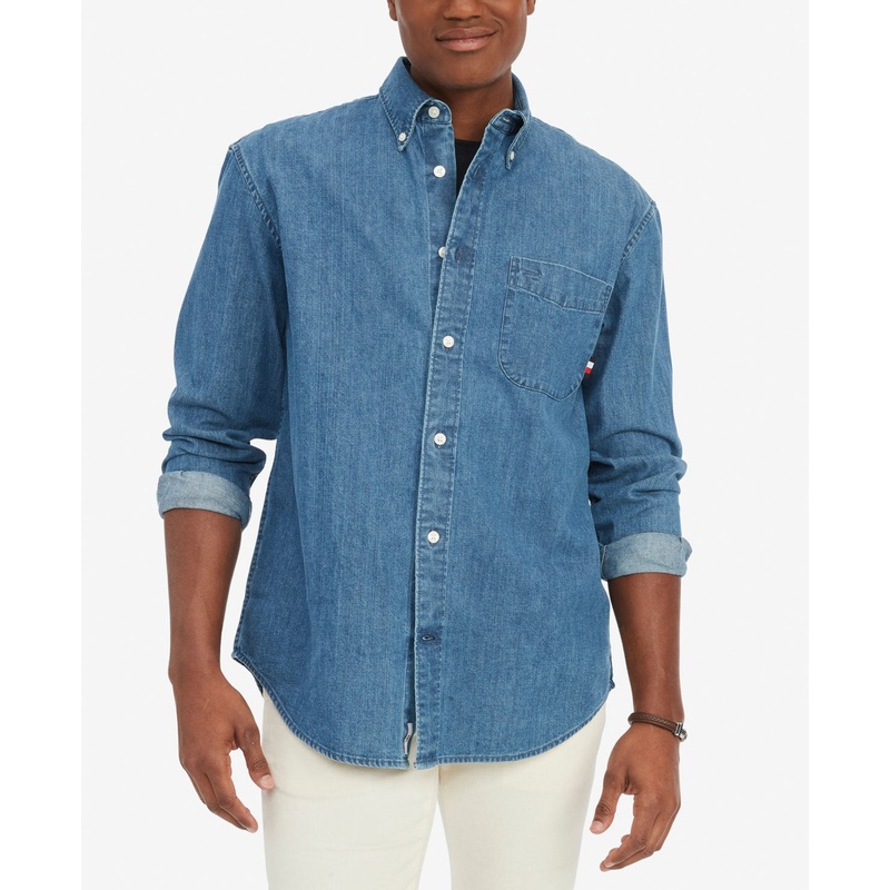 Tommy Hilfiger Mens Classic Fit Button Down Shirt Indigo Blue Small