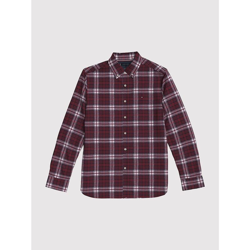 Tommy Hilfiger Mens Regular Fit Brushed Plaid Button Down Shirt Rouge Red 2XL