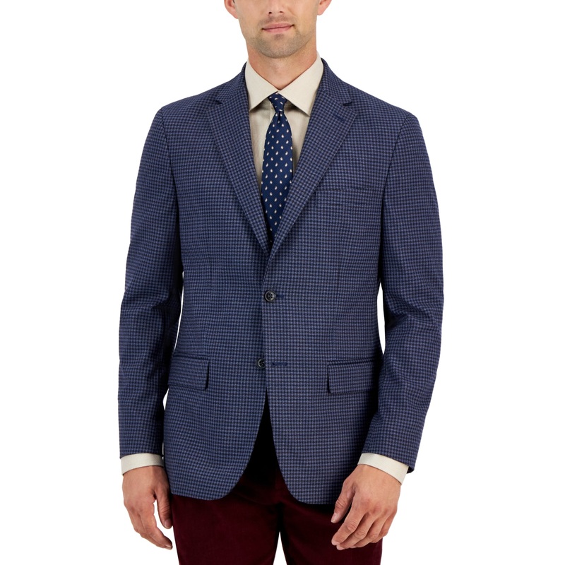 Tommy Hilfiger Modern Fit Check Blazer Sport Coat Navy Blue Brown 38R