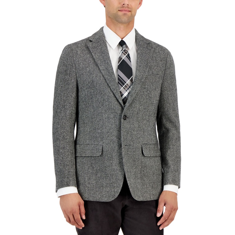 Tommy Hilfiger Modern-Fit Wool Sport Coat 40R Black White Herringbone