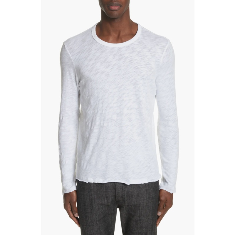 ATM Anthony Thomas Melillo Mens Distressed Long Sleeve T Shirt White Medium