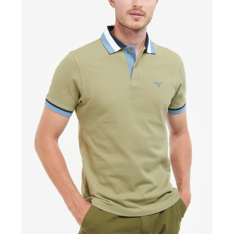 Barbour  Mens Finkle Polo Shirt Bleach Olive Green Medium