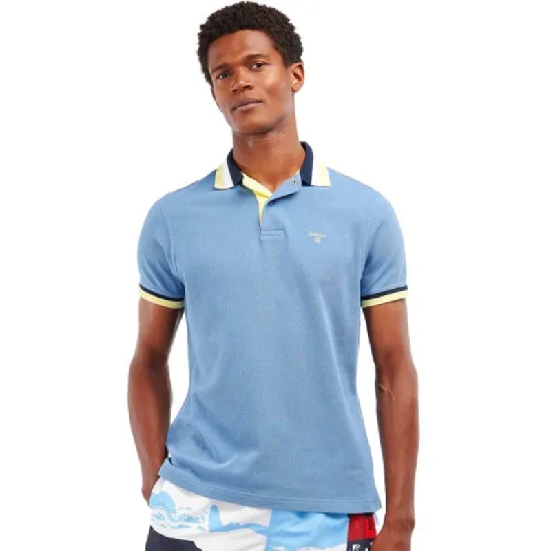 Barbour Mens Finkle  Short Sleeve Polo Shirt Force Blue Medium