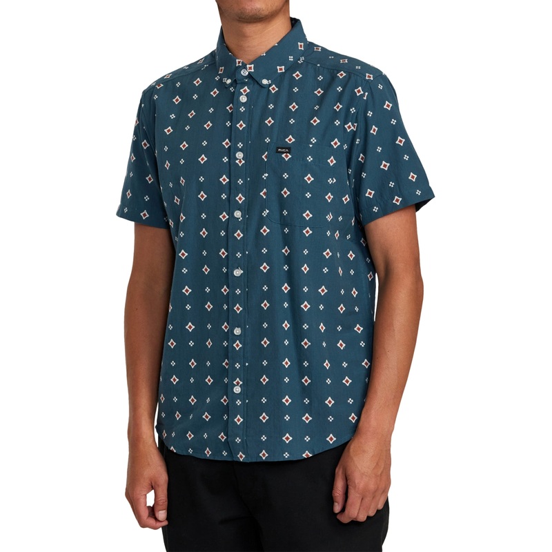 RVCA Mens Thatll Do Dobby Short Sleeve Button Down Shirt  Duck Blue XL