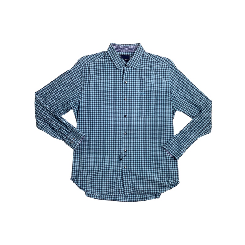 Tommy Bahama Mens Gradient Check Button Shirt Large Blue Deep Indigo